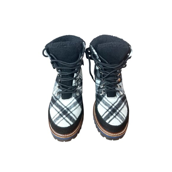 Talbots Jilly Hike Black & Ivory Plaid Lace-Up Ankle Boots Faux Size 7.5M - Picture 7 of 12